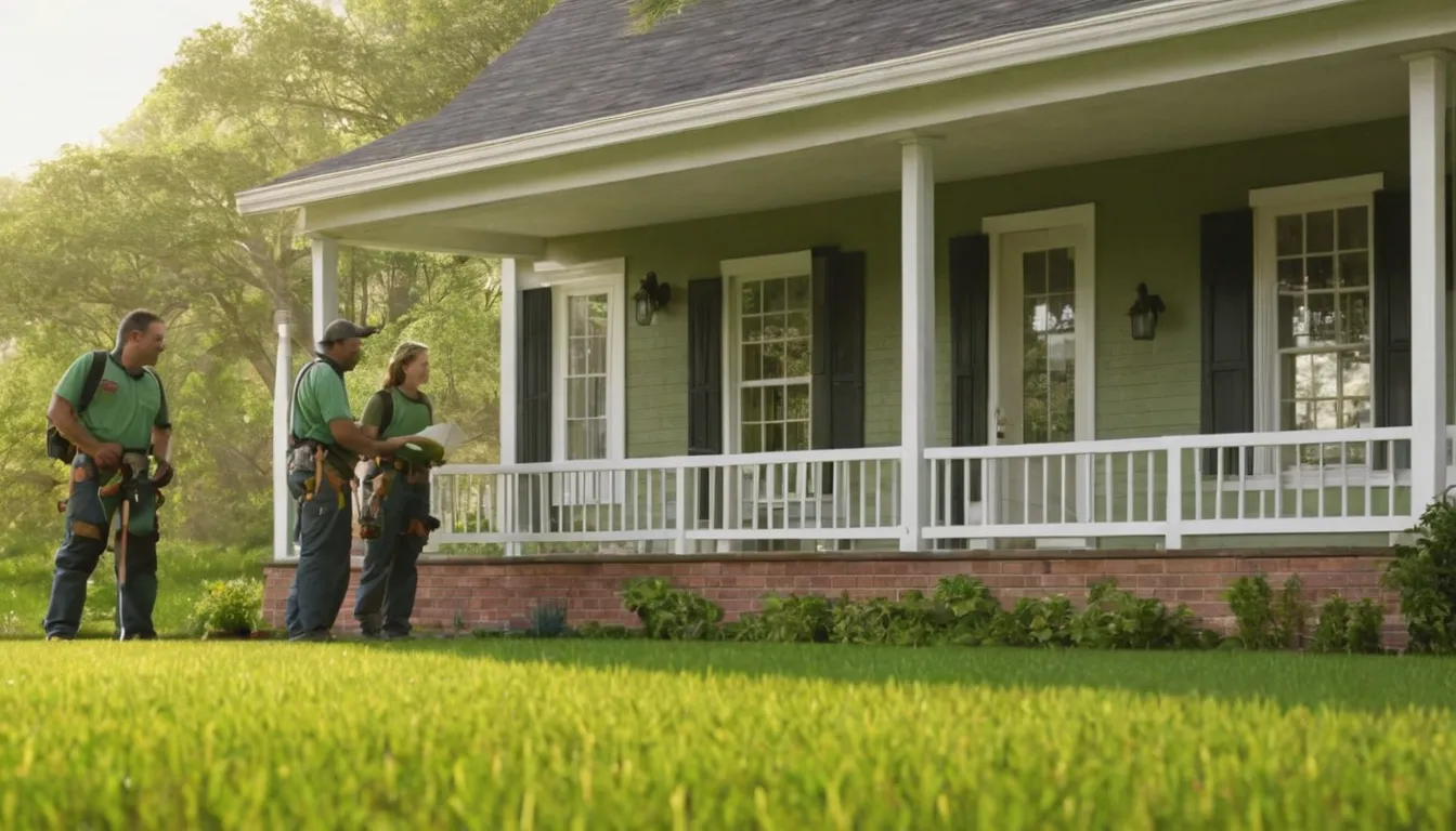 Homeowner pointing out a gap near a foundation to a pest provider in Scandia
